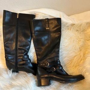 BANDOLINO Carlotta Wide Calf Women Round Toe Leather Black Knee High Sz8
